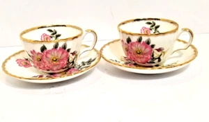 Adderly Teacups and Saucers. England. Bone China, Floral. Set of 2. - Picture 1 of 5