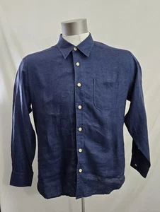 Camicia Tommy Bahama Relax 100% lino taglia XL blu manica lunga abbottonata - Foto 1 di 9