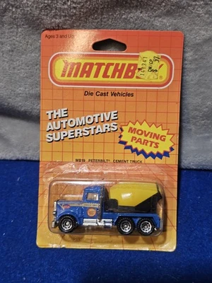 1986 MATCHBOX SUPERFAST #19 KWIK-SET PETERBILT CEMENT TRUCK BLUE YELLOW BARREL - Image 1 of 4