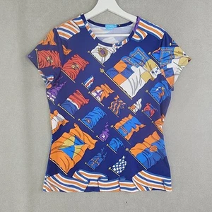 J McLaughlin Shirt Womens Large Blue Flag Print Catalina Cloth Nautical Preppy - Picture 1 of 8