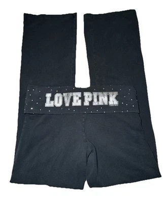 Y2K Victoria's Secret Bling LOVE PINK VS Medium M Fold Over Yoga Pants Leggings - Image 1 of 4