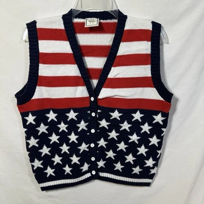 Chaleco Boundary Waters Rojo Blanco Azul Bandera Americana Botón Hecho en EE. UU. Mediano De Colección Foto 1 de 4