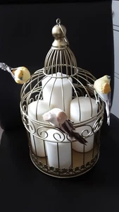 DEKO VOGELKÄFIG MIT 4 ECHTEN KERZEN UND 4 VÖGELN AUS KUNSTSTOFF - Bild 1 von 6