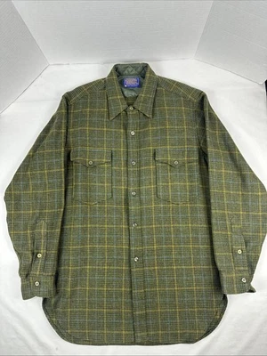 Vintage Pendleton Green Wool Flannel Plaid Button Up  Mens Large 16 EUC - Image 1 of 4