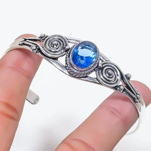 Bracciale regolabile in argento sterling 925 fatto a mano con pietre preziose tanzanite blu - Foto 1 di 1
