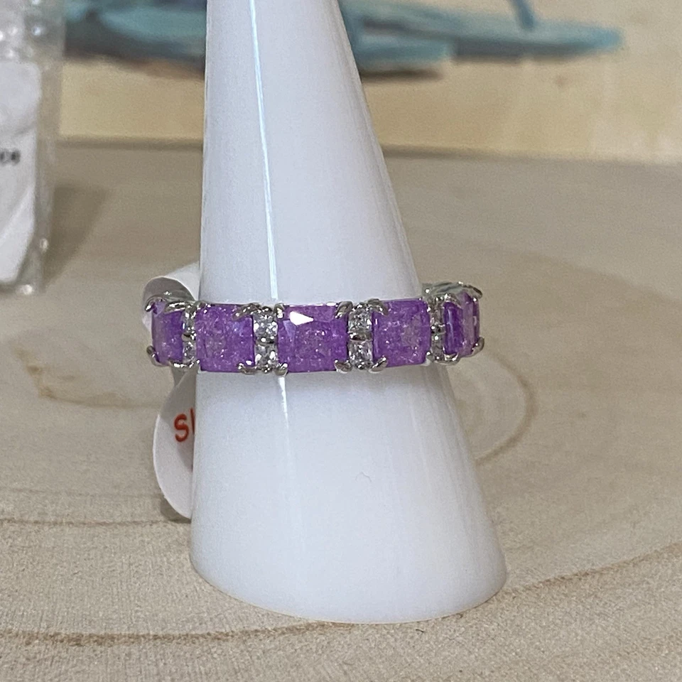 Anillo Bomb Party “Uptown Glamour” Lavanda Cristal de Hielo Circonita Talla 10 Banda Rodio Foto 1 de 4