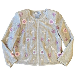 Adrianna Papell Occasions Women’s VTG 80s Fully Beaded Floral Silk Blazer Sz 8P - Picture 1 of 11