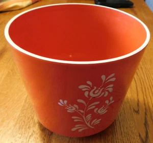 25-733 Vintage 6" Retro Orange & White Tole Flower Lawnware Planter Flower Pot - Picture 1 of 8