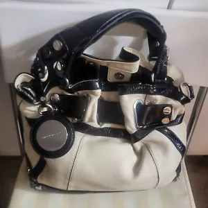 KAREN MILLEN BEIGE /BLACK LEATHER HANDBAG IMMACULATE - Picture 1 of 7