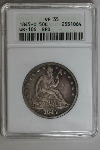 1845-O ANACS VF35 WB-106 RPD TRIPLE DATE Liberty Seated Half, 50 Cents Cover