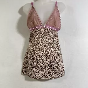 Vintage Y2K Babydoll Leopard Sheer Mesh Lace V Neck Tank Top S Fairy Grunge Rock - Picture 1 of 8