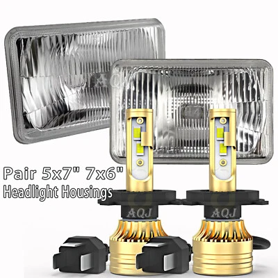 For Dodge D150 D250 D350 Pair 5x7" 7x6" Chrome LED Headlights Hi-Low Beam kit Foto 1 de 4