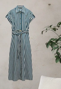 NEU MIT ETIKETT ZARA GESTREIFTES KURZÄRMELIGES KLEID AUS LEINENMISCHUNG - Bild 1 von 5