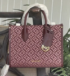 MICHAEL KORS MIRELLA SMALL SHOPPER CROSSBODY SHOULDER BAG MK LOGO OXBLOOD MERLOT - Picture 1 of 13