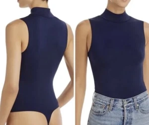 Good American (3) Large Power Schulter Stehkragen Tanga blau ärmellos Body - Bild 1 von 7