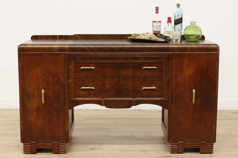 Art Deco Vintage Waterfall Design Walnut Sideboard, Buffet or Server #37863 Cover