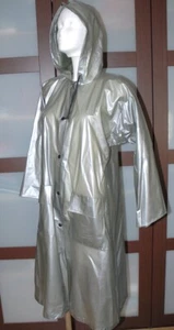 Damen Vintage Weich PVC Regenmantel + Kapuze + Gürtel Regen Mantel Jacke 42/M - Bild 1 von 9