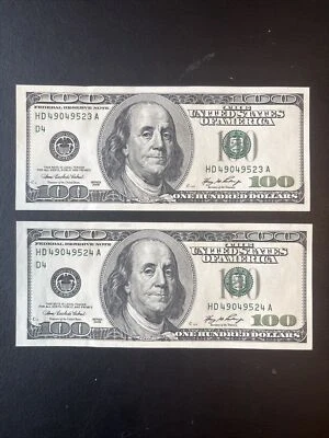 2006 $100 Bills – Pair Sequential – Uncirculated – Collectible US Currency - Image 1 of 2