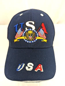 USA Embroidered Logo Mens Blue Adjustable Strapback Cap Hat - Picture 1 of 7