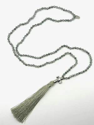 Collar Colgante Alexas Angels Gris Perlado Cuentas Plateado Cruz Borla Cuentas Foto 1 de 4