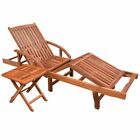 Solid Acacia Wood Sun Lounger W/ Side Table Daybed Chaise Outdoor Seat