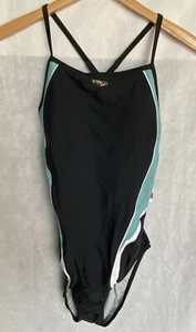 SPEEDO Size 14 Black Teal Racing Cut Hydro Bra UPF 50+ One-Piece Swimsuit $79 - Picture 1 of 9