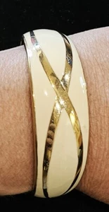 Gold and Ivory Enamel Cuff Bracelet - Picture 1 of 2