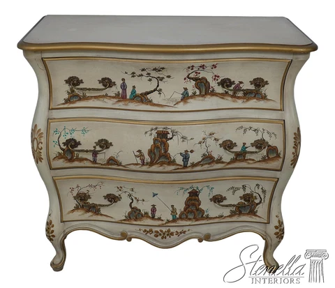60668EC: Chinoiserie Decorated 3 Drawer Bombe Commode Chest Cover