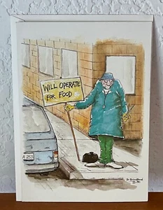 Vintage In Your Face Karten "Will Operate For Food" Get Well Soon Grußkarte - Bild 1 von 3