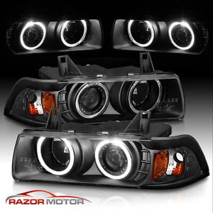 [Doble LED Halo] 1992-1998 Para BMW E36 Serie 3 Sedán Proyector Faros Negros - Imagen 1 de 9