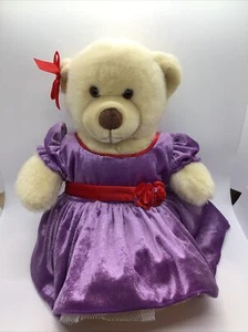 BuiLd A Bear Purple & Red Velveteen Holiday Dress Bear - Picture 1 of 6