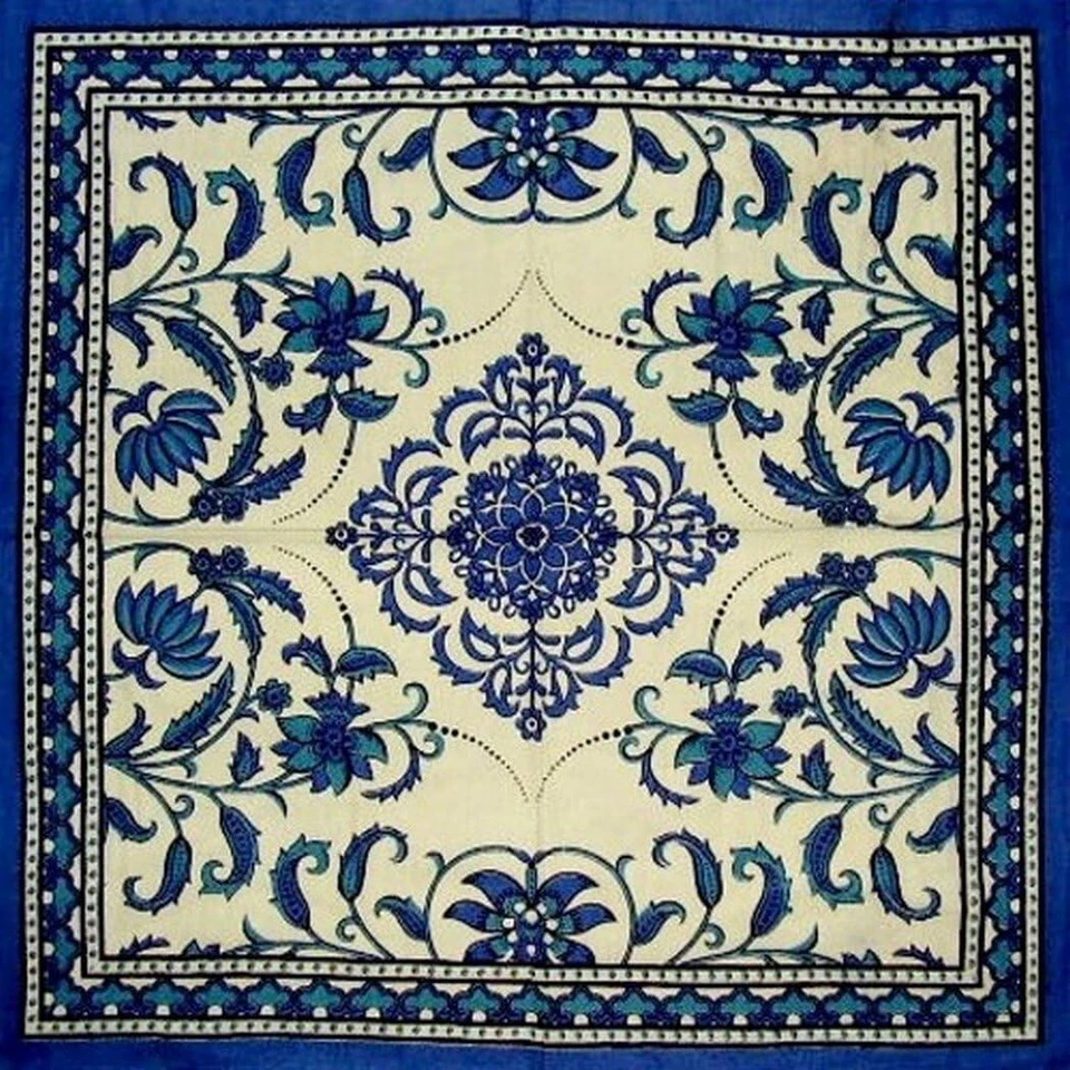 Beautiful Handmade 100% Cotton Victorian Bloom Napkins Table Linen 18x18 Blue - Image 1 of 1