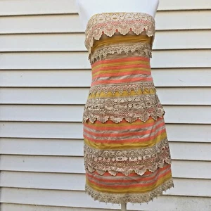 Minuet Dress Womens Size M Strapless Coral Mustard Cream Lace Detail Cocktail - Picture 1 of 10