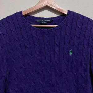 Vintage Ralph Lauren Zopfmuster Pullover Lila Preppy Damen Größe Medium Y2K - Bild 1 von 4