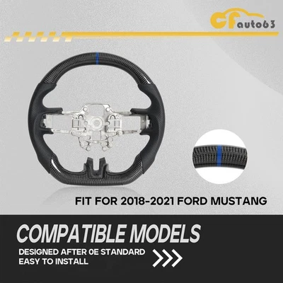 Volante de fibra de carbono real para Ford Mustang GT 2018-2023 costuras azules Foto 1 de 4