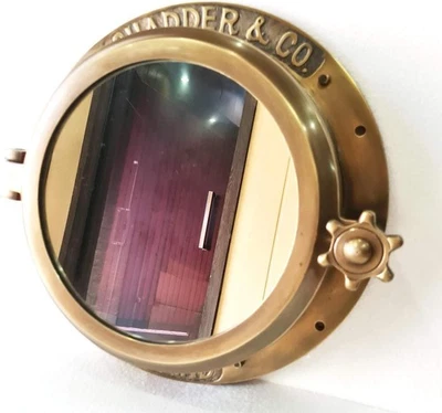 40.64 cm Antique Brown Heavy Canal Boat Porthole Window Ship Round Mirror - Image 1 of 4