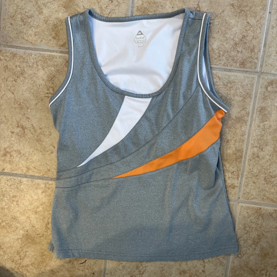 Regata de tênis Bolle feminina L sem mangas cinza/laranja/branco prateleira sutiã embutida - Imagem 1 de 4