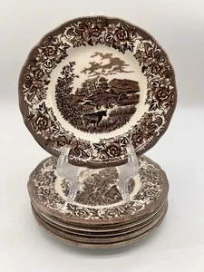 J.&G Meakin Brown Ironstone Bread Plates Romantic England Brown Vintage Set Of 6 - Picture 1 of 10