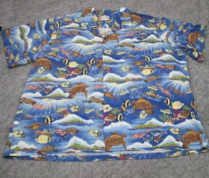 Hilo Hattie Shirt Mens 5XL Blue Hawaiian Aloha Sea Turtle Fish Ocean Cotton - Picture 1 of 13