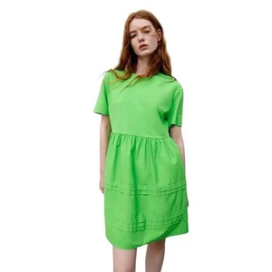 Zara Green Mini Dress Short Sleeve Tiered Babydoll Summer Casual Large - Picture 1 of 6