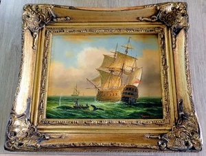 The Whaling Ship Original Antique Fine Oil Painting by James Hardy - Picture 1 of 4