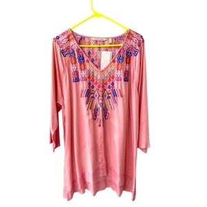 Soft Surroundings Heavenly Soft Wild Orchid XL NWT Pink Embroidered Tunic - Picture 1 of 8