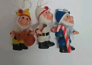 Vintage flocked Santa's ELVES 3 FIGURES - Picture 1 of 4