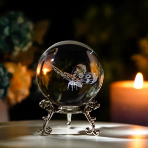 3D Laser Butterfly Crystal Ball Paperweight Glass Sphere Figurines Decorative... - Bild 1 von 6