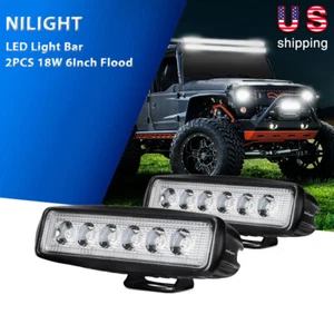 Single Row Nilight LED Light Bar 2PCS 18W 6Inch Flood Beam Fog Driving Pods 4WD - Picture 1 of 6