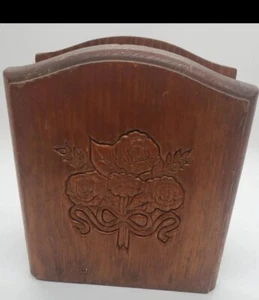 Vintage Wood Napkin Holder w/ Embossed Flower Bundles Letter Desk Organizer - Picture 1 of 5