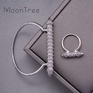 Luxury Nail Shape Full AAA Cubic Zriconia Wedding Saudi Arabic Bangle Ring Set