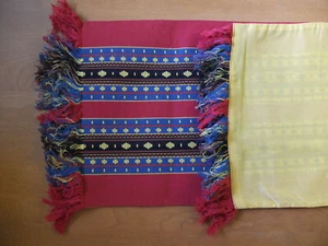 table runner 81"l x 12"w red with blue, yellow, & black stripes yellow lining - Picture 1 of 4