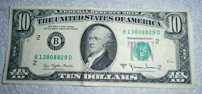 1977 A $10 Bill Federal Reserve Note NY Crisp About Uncirculated (AU) B12808829D - Image 1 of 2