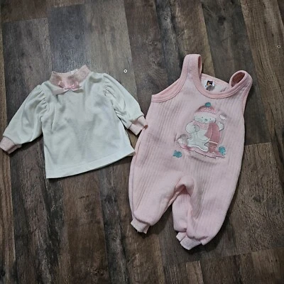 Vintage USA made Carter's Baby Girl top and overall set. Rare - Image 1 of 4